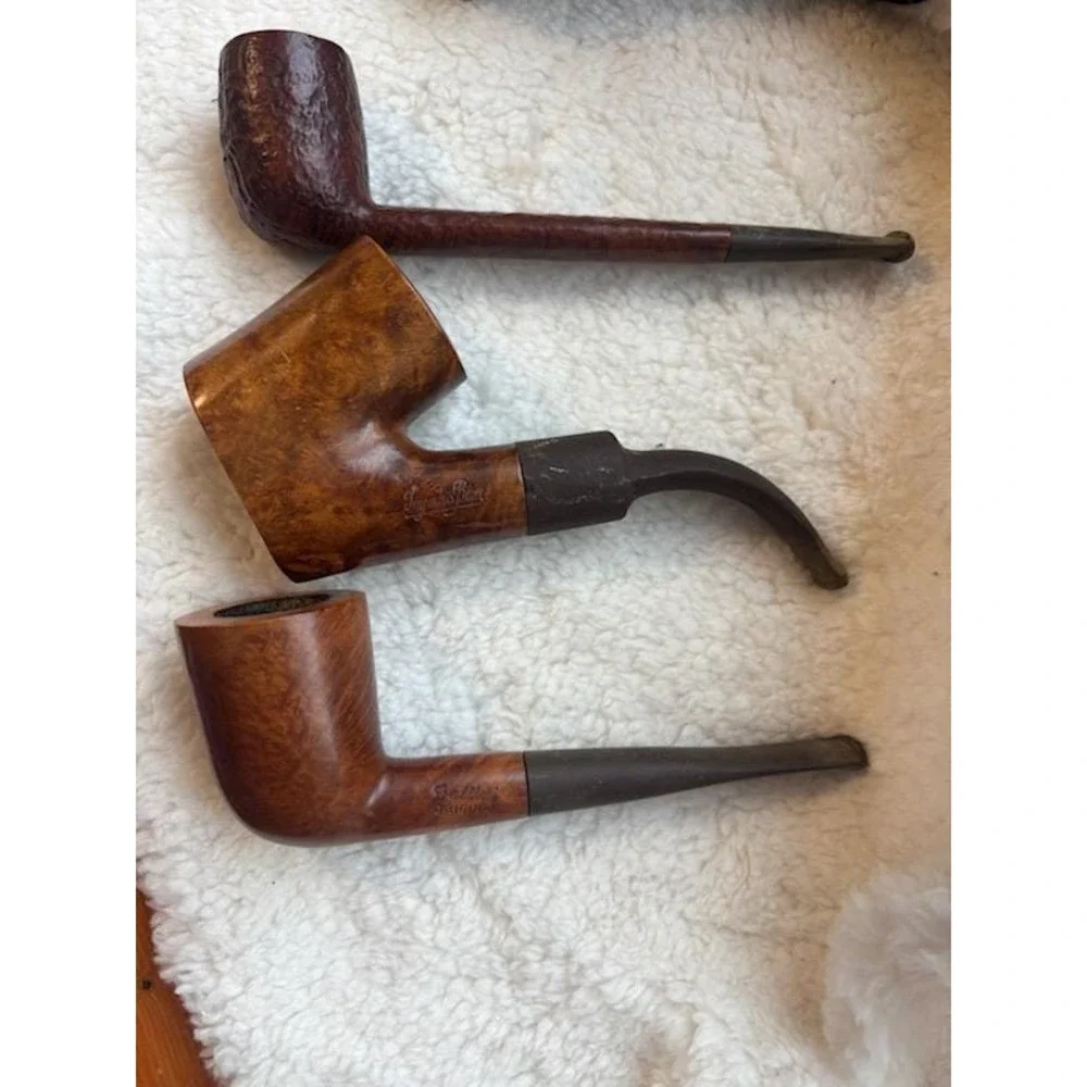Vintage Tobacco pipes and holder set of 3